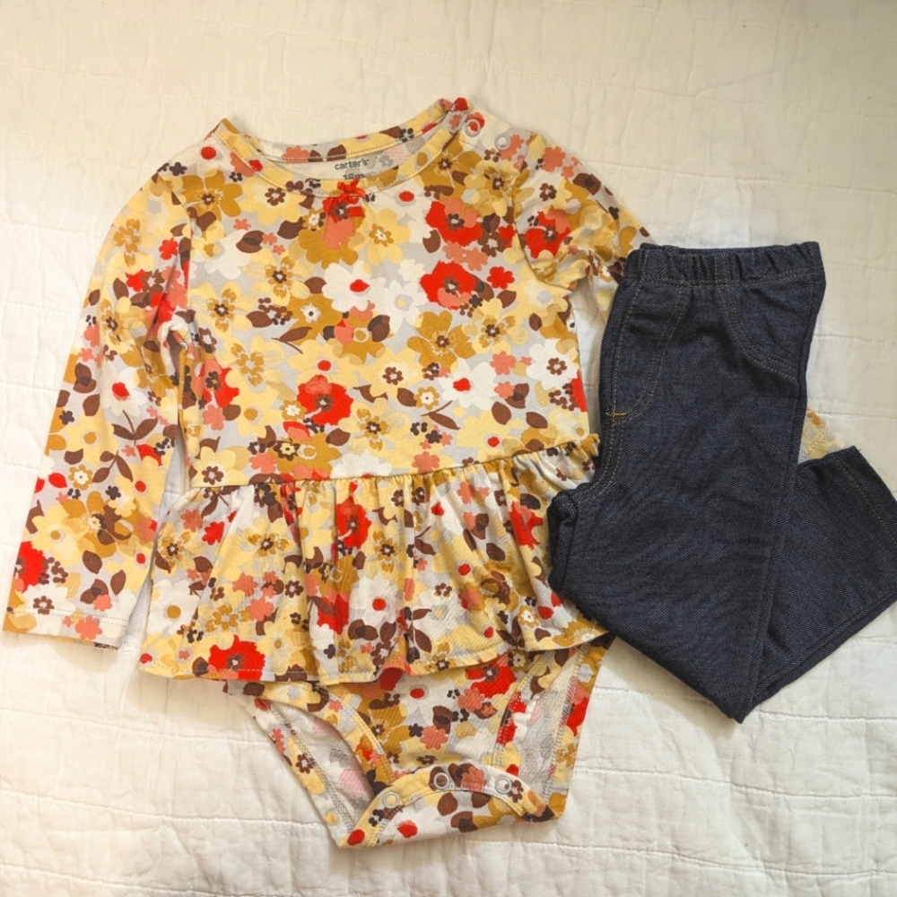 Carter's floral print top w/blue leggings, size 18m